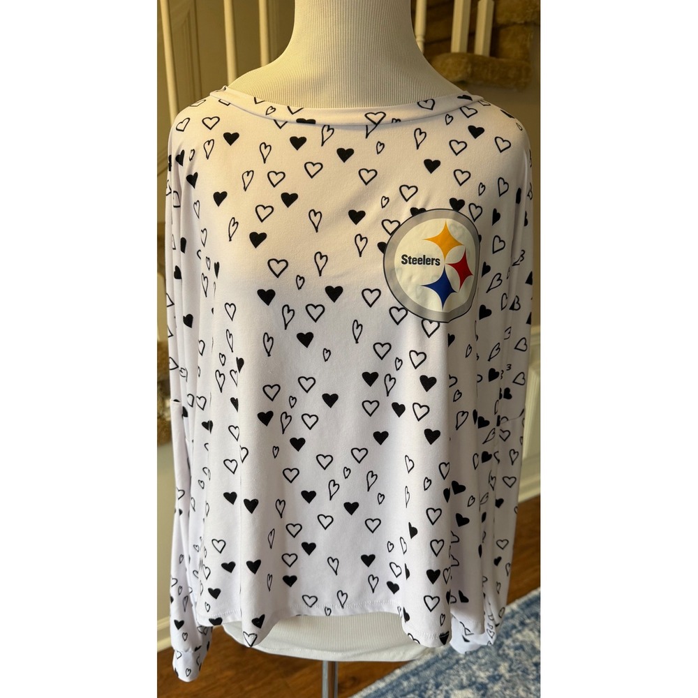 Concepts Sport Pittsburgh Steelers Womens XL White Heart Print Sleepwear Top